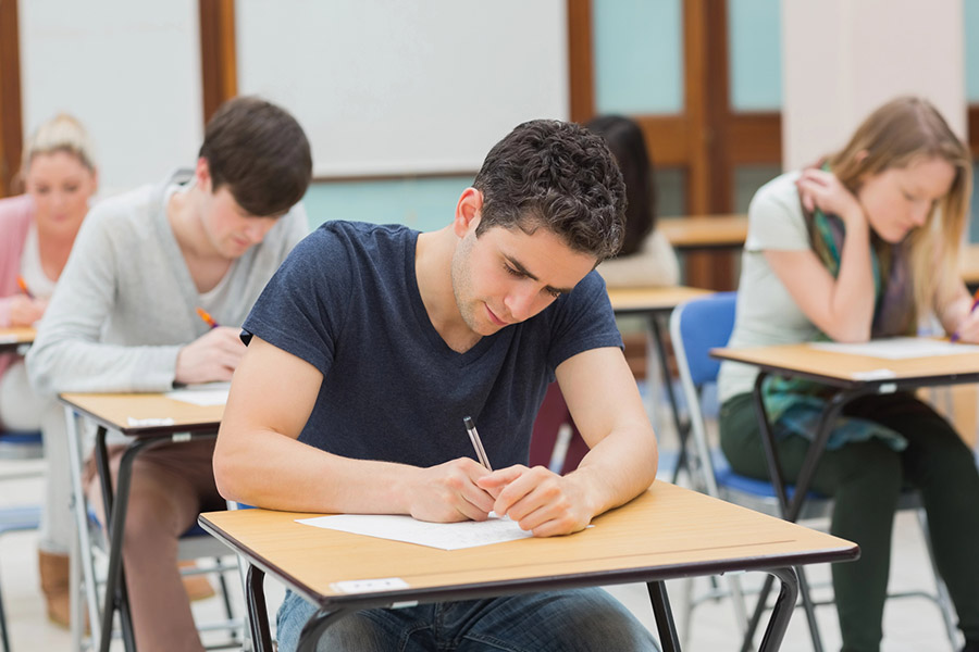 Students taking a test in a classroom in Round Rock